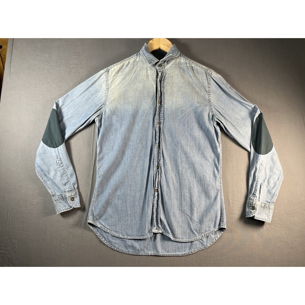 Zara Tailored Fit Denim Long Sleeve Elbow Patch Button Up Shirt Men's Small